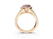 Halo Engagement Ring Setting for Fancy Pink Heart-Shaped Center with Narrow Pave Split Shank and Prong Head in Rose Gold
