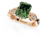 Solitaire Engagement Ring Setting for Fancy Green Radiant Cut Center with Accented Twist Band and Leaf Prong Head in Rose Gold