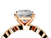 Solitaire Engagement Ring Setting for Princess Cut Center with Milgrain Bezel Accents and Prong Head in Rose Gold