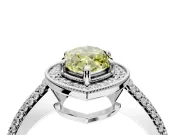 Milgrain Halo Engagement Ring Setting for Fancy Yellow Marquise Center with Three-Sided Pave Band and Prong Head in White Gold