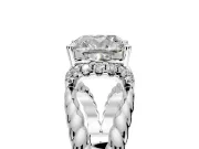 Halo Engagement Ring Setting for Cushion Cut Center with Rope Twist Split Shank and Prong Head in Sterling Silver