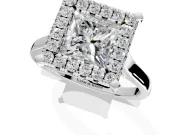 Single Halo Engagement Ring Setting for Princess Cut Center with Corner Claws, Plain Band and Prong Head in White Gold