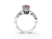 Halo Engagement Ring Setting for Fancy Pink Round Cut Center with Pave Infinity Twist Band and Prong Head in Platinum