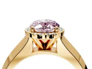 Halo Engagement Ring Setting for Fancy Pink Oval Center with Knife Ridge Cathedral Band and Prong Head in Yellow Gold