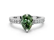 Solitaire Engagement Ring Setting for Fancy Green Pear-Shaped Center with Milgrain-Edged Pave Band and Prong Head in Sterling Silver