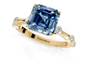 Solitaire Engagement Ring Setting for Fancy Blue Asscher Cut Center with Bezel Station Band and Prong Head in Yellow Gold