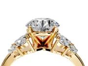 Leaf Cluster Engagement Ring Setting for Round Cut Center with Marquise Accents and Prong Head in Yellow Gold