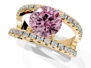 Solitaire Engagement Ring Setting for Fancy Pink Round Cut Center with Wide-Open Split Shank and Prong Head in Yellow Gold