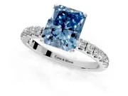 Open Basket Engagement Ring Setting for Fancy Blue Radiant Cut Center with Pave Band and Prong Head in Platinum