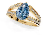 Split Shank Engagement Ring Setting for Fancy Blue Pear-Shaped Center with Pave Split Shank and Prong Head in Yellow Gold