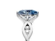 Solitaire Engagement Ring Setting for Fancy Blue Oval Center with Accented Twist Band and Leaf Prong Head in White Gold