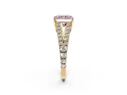 Solitaire Engagement Ring Setting for Fancy Pink Radiant Cut Center with Pave Split Shank and Prong Head in Yellow Gold