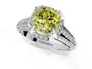 Solitaire Engagement Ring Setting for Fancy Yellow Cushion Cut Center with Accented Split Shank and Prong Head in Sterling Silver