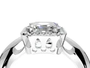 Halo Engagement Ring Setting for Asscher Cut Center with Tapered Plain Band and Prong Head in Platinum