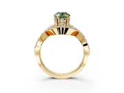 Halo Engagement Ring Setting for Fancy Green Oval Center with Pave Infinity Twist Band and Prong Head in Yellow Gold