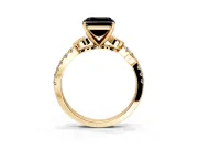 Leaf Motif Engagement Ring Setting for Fancy Black Asscher Cut Center with Pave Band and Prong Head in Yellow Gold