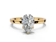 Solitaire Engagement Ring Setting for Pear-Shaped Center with Thin Rounded Plain Band and Prong Head in Yellow Gold