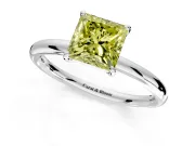 Low-Set Solitaire Engagement Ring Setting for Fancy Yellow Princess Cut Center with Thin Plain Band and Prong Head in Platinum