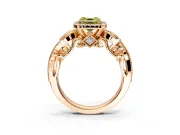 Milgrain Halo Engagement Ring Setting for Fancy Yellow Asscher Cut Center with Shoulder Bezels and Prong Head in Rose Gold