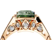 Cathedral Engagement Ring Setting for Fancy Green Princess Cut Center with Antique-Style Pave Band and Prong Head in Rose Gold