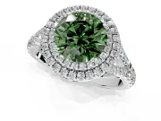 Double Halo Engagement Ring Setting for Fancy Green Round Cut Center with Narrow Pave Split Shank and Prong Head in Platinum