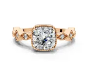Milgrain Bezel Engagement Ring Setting for Cushion Cut Center with Marquise Stations and Bezel Head in Rose Gold