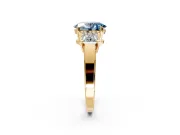 3 Stone Engagement Ring Setting for Fancy Blue Oval Center with Matching Side Accents and Prong Head in Yellow Gold