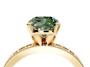 Milgrain Pave Engagement Ring Setting for Fancy Green Cushion Cut Center with Accent Band and Prong Head in Yellow Gold