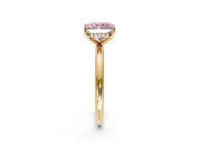 Hidden Halo Engagement Ring Setting for Fancy Pink Radiant Cut Center with Thin Round-Wire Band and Prong Head in Yellow Gold