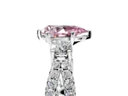 3 Stone Engagement Ring Setting for Fancy Pink Pear-Shaped Center with Pave Split Shank and Prong Head in Platinum