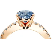 Solitaire Engagement Ring Setting for Fancy Blue Cushion Cut Center with Single Row Accent Band and Prong Head in Rose Gold