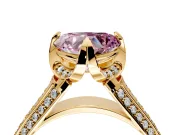 Solitaire Engagement Ring Setting for Fancy Pink Heart-Shaped Center with Accented Split Shank and Prong Head in Yellow Gold