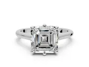 Solitaire Engagement Ring Setting for Asscher Cut Center with Cathedral Band and Prong Head in Sterling Silver