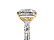 Baguette Engagement Ring Setting for Radiant Cut Center with Alternating Bar-Set Band and Prong Head in Yellow Gold