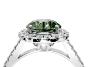 Halo Engagement Ring Setting for Fancy Green Round Cut Center with Raised Halo, Pave Band and Prong Head in Platinum