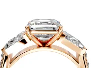 Channel-Set Engagement Ring Setting for Asscher Cut Center with Baguette Band and Prong Head in Rose Gold