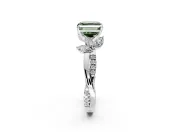 Floral Engagement Ring Setting for Fancy Green Asscher Cut Center with Trailing Marquise Accents and Prong Head in Sterling Silver