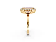 Halo Engagement Ring Setting for Fancy Pink Radiant Cut Center with Milgrain Bezel Rim, Plain Band and Prong Head in Yellow Gold