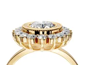 Halo Engagement Ring Setting for Oval Center with Milgrain Bezel Rim, Plain Band and Prong Head in Yellow Gold