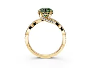 Solitaire Engagement Ring Setting for Fancy Green Round Cut Center with Narrow Twist Pave Band and Prong Head in Yellow Gold