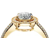 Milgrain Halo Engagement Ring Setting for Oval Center with Three-Sided Pave Band and Prong Head in Yellow Gold