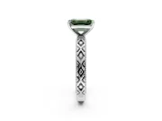 Solitaire Engagement Ring Setting for Fancy Green Emerald Cut Center with Milgrain X Pattern Band and Prong Head in Sterling Silver