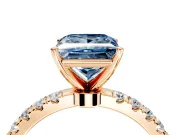 Open Basket Engagement Ring Setting for Fancy Blue Princess Cut Center with Pave Band and Prong Head in Rose Gold