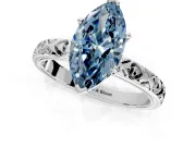 Solitaire Engagement Ring Setting for Fancy Blue Marquise Center with XO Engraved Band and Prong Head in Sterling Silver