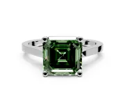 Solitaire Engagement Ring Setting for Fancy Green Asscher Cut Center with Tapered Shoulders and Prong Head in White Gold
