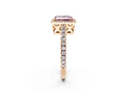 Accent Halo Engagement Ring Setting for Fancy Pink Princess Cut Center with Full-Length Pave Band and Prong Head in Rose Gold