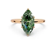 Hidden Halo Engagement Ring Setting for Fancy Green Marquise Center with Thin Round-Wire Band and Prong Head in Rose Gold