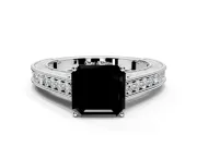 Solitaire Engagement Ring Setting for Fancy Black Asscher Cut Center with Engraved Pave Band and Prong Head in White Gold
