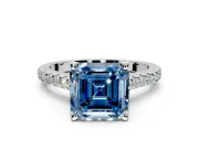 Solitaire Engagement Ring Setting for Fancy Blue Asscher Cut Center with Widening Pave Band and Claw Prong Head in Platinum