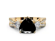 3 Stone Engagement Ring Setting for Fancy Black Heart-Shaped Center with Pave Split Shank and Prong Head in Yellow Gold